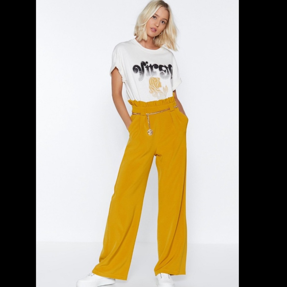 NWT NastyGal Mustard Wide Open Road Paperbag Pants